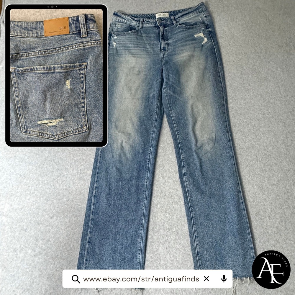 BKE Billie Slim Fit High Rise Classic Straight Leg Distressed Jeans 33x36